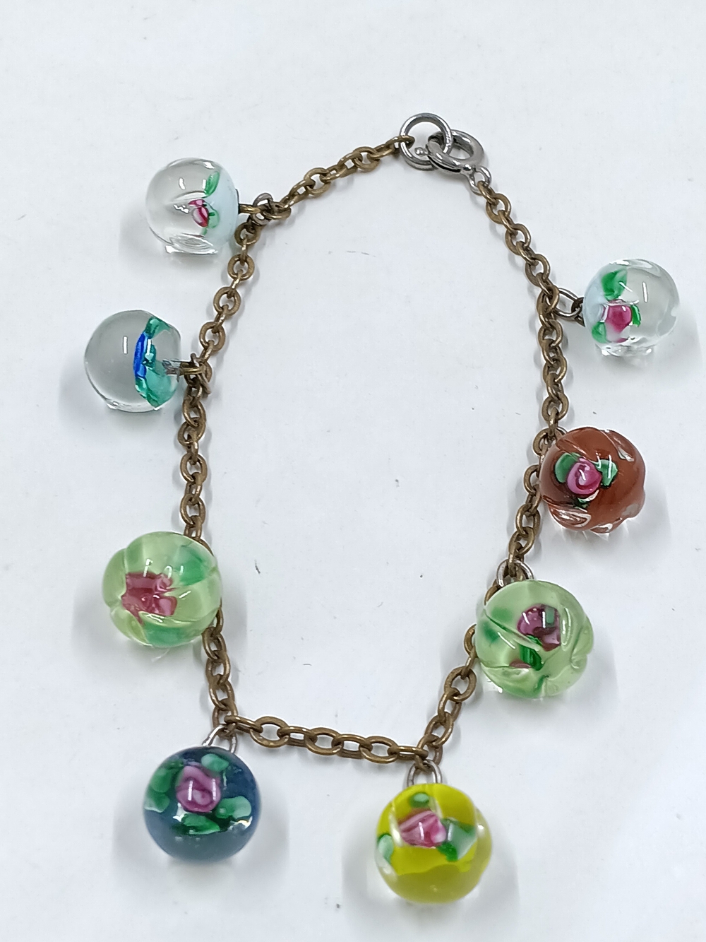 Handmade Glass Flower Charm Bracelet - Green Multi